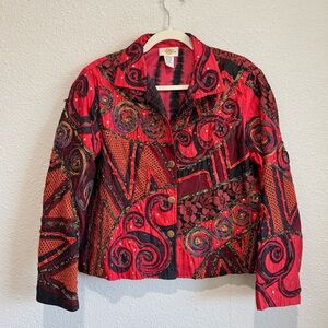 Vintage Sandy Starkman Womens Large Embroidered Textured Art to Wear Boho Jacket